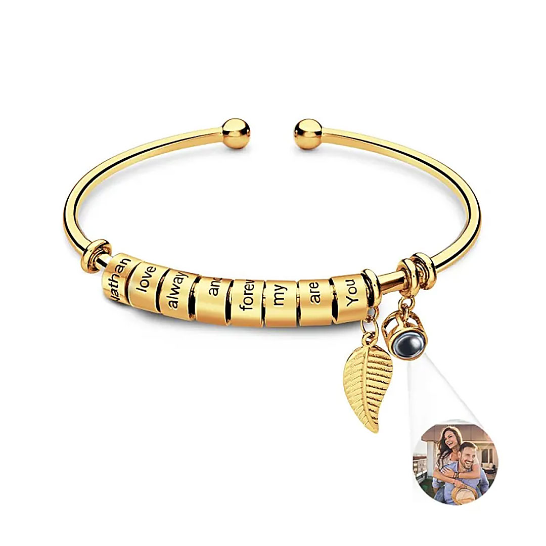 Personalized Photo Projection Bracelet Custom Number Of Optional Engravable Beads Jewelry Gift For Family-ancustom