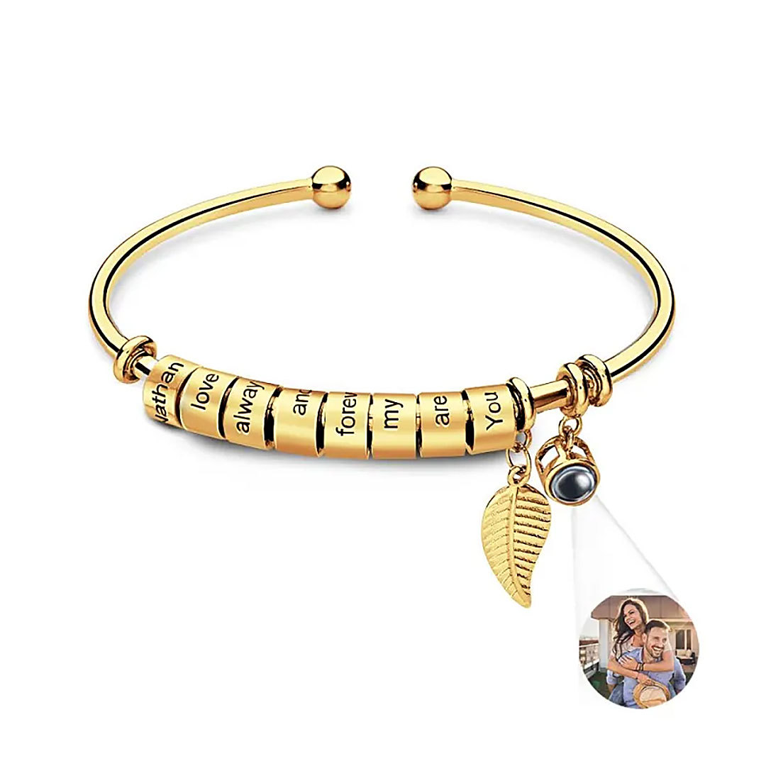 Personalized Photo Projection Bracelet Custom Number Of Optional Engravable Beads Jewelry Gift For Family-ancustom