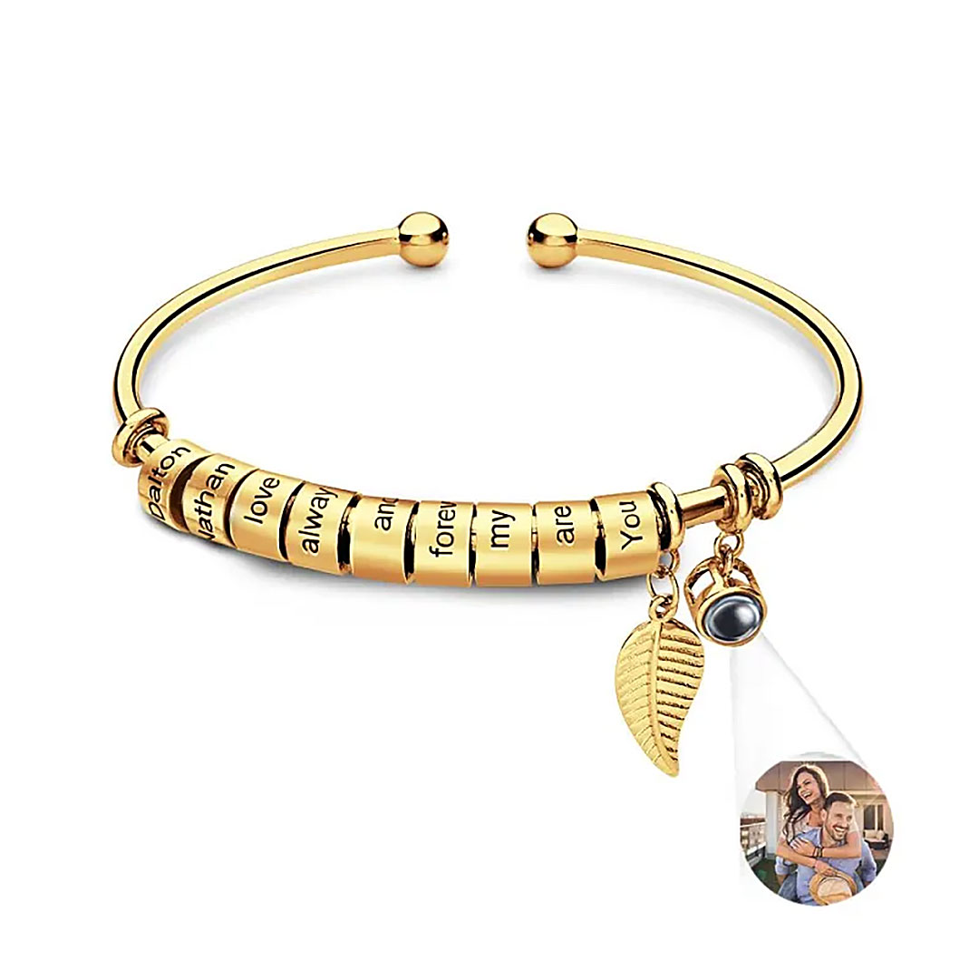 Personalized Photo Projection Bracelet Custom Number Of Optional Engravable Beads Jewelry Gift For Family-ancustom