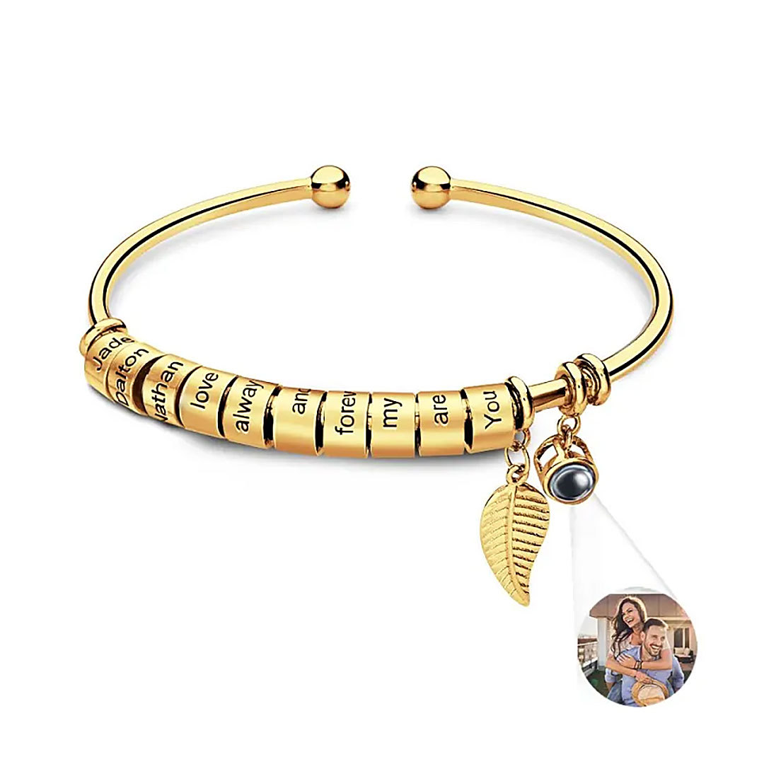 Personalized Photo Projection Bracelet Custom Number Of Optional Engravable Beads Jewelry Gift For Family-ancustom