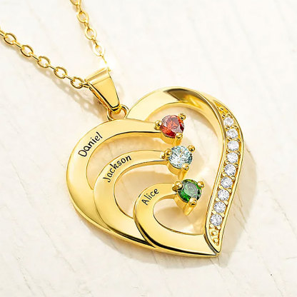 Personalized heart shaped family necklace with 1-6 names and birthstones, gift for mother, grandma-ancustom