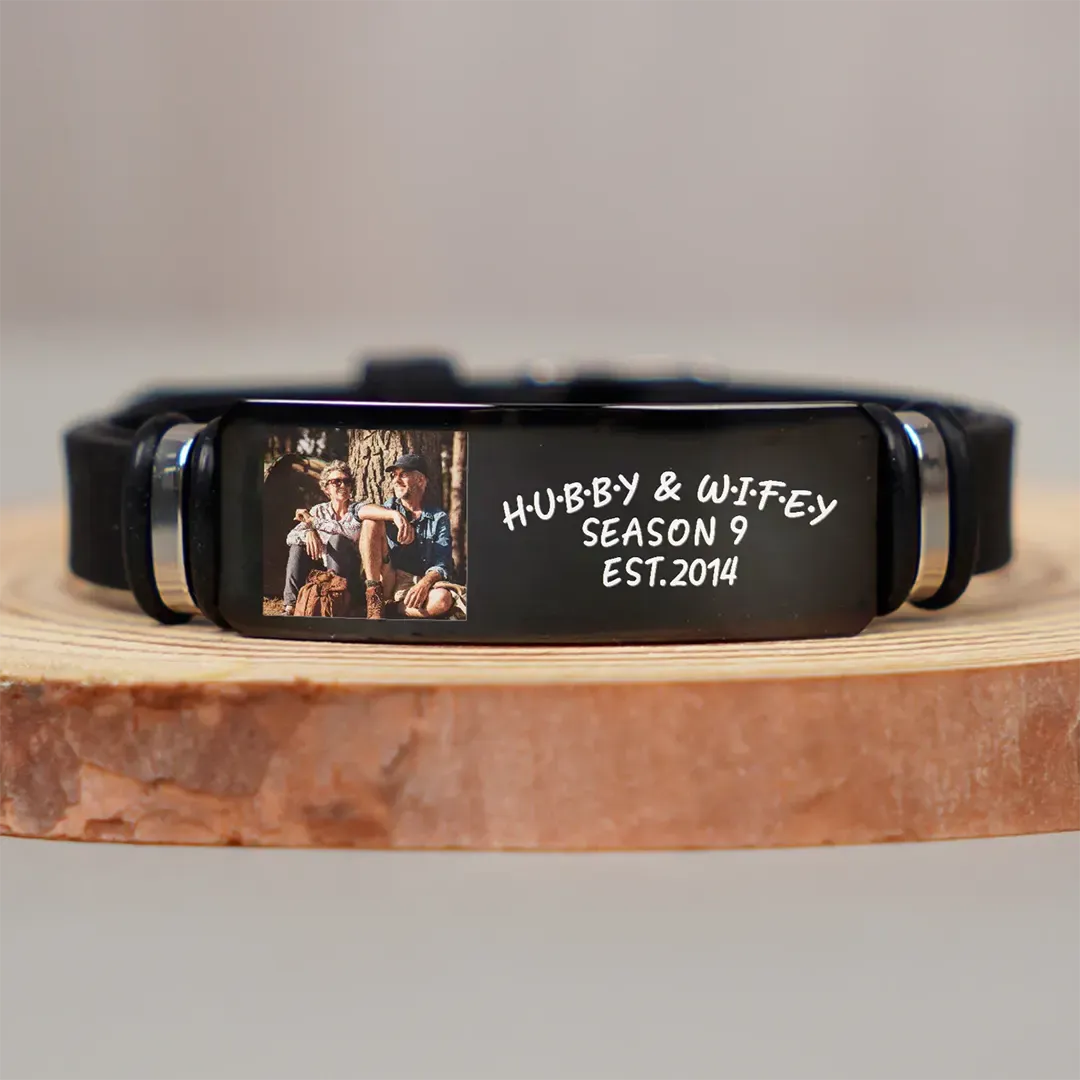 Custom Photo Hubby And Wifey - Birthday, Anniversary Gift For Spouse, Husband, Wife, Couple - Personalized Engraved Wristband-ancustom