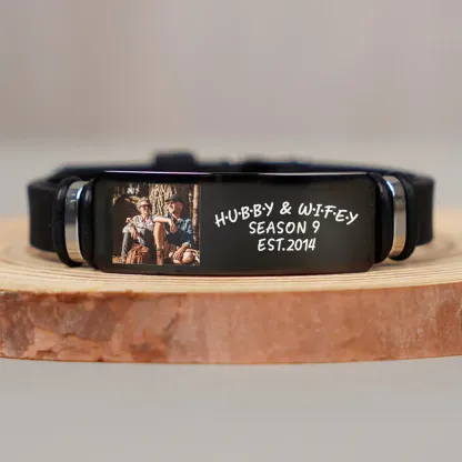 Custom Photo Hubby And Wifey - Birthday, Anniversary Gift For Spouse, Husband, Wife, Couple - Personalized Engraved Wristband-ancustom