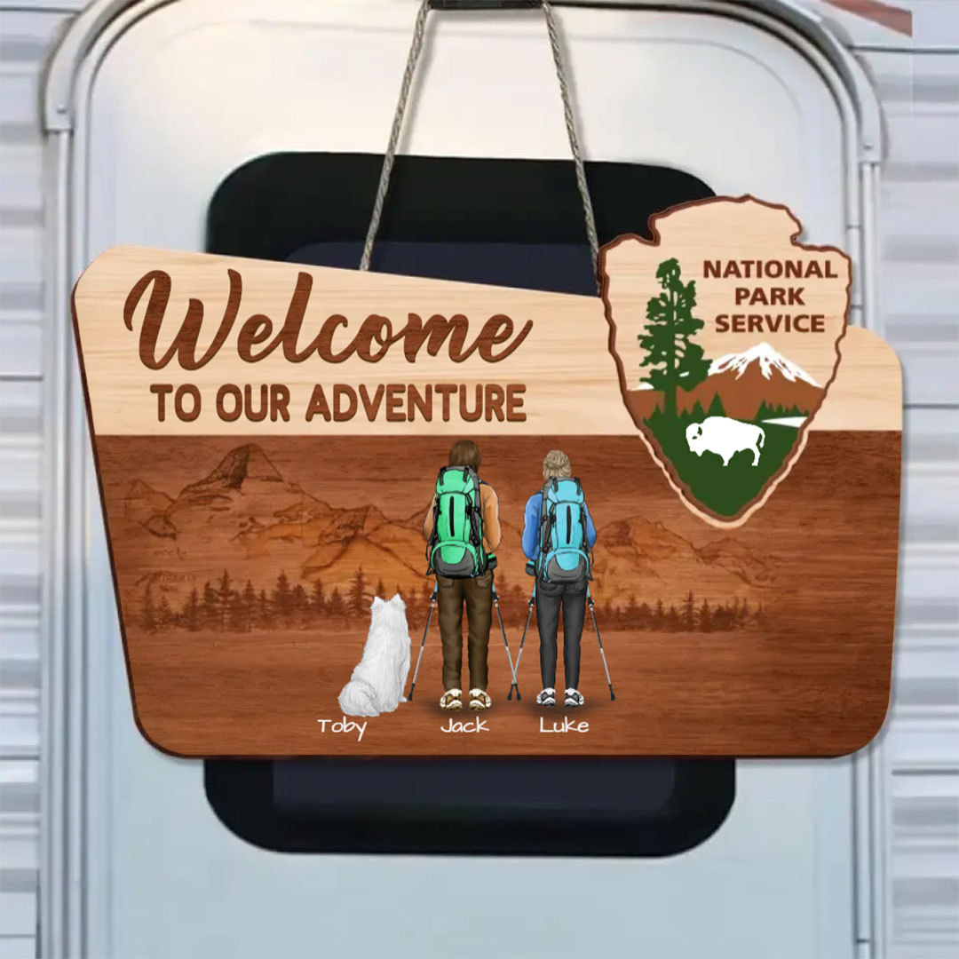 Custom Personalized Hiking Wooden Sign- Gift Idea For Couple/ Hiking/ Dog Lover - Welcome To Our Adventure-ancustom