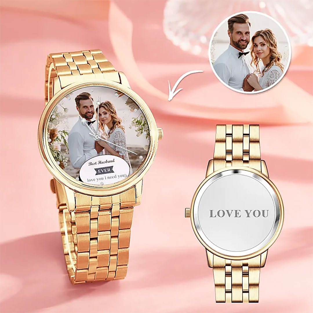 Personalized Engraved Photo Watch Black Alloy Bracelet Photo Watch Gift for Wife、Husband-ancustom