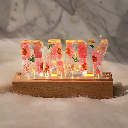 Personalized Dried Flowers Resin Letter Lamp-ancustom