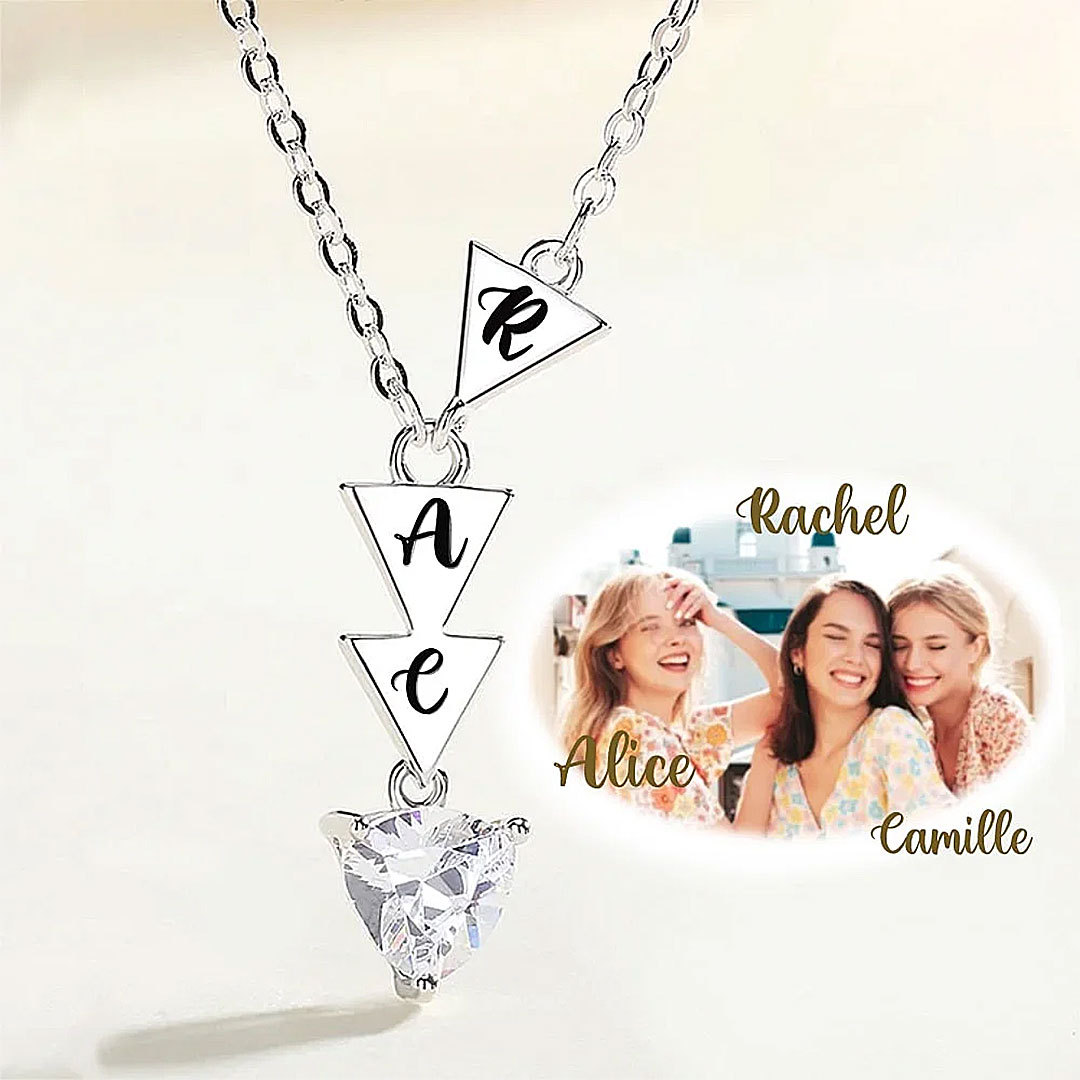 Personalized Thank You for Being My Badass Tribe Friendship Necklace with 2 - 5 Initial Triangles and Rhinestone Anniversary Birthday Gift for Her-ancustom