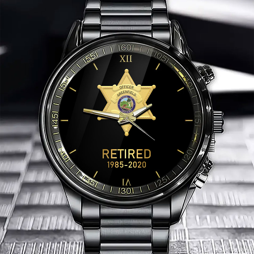 Customized Retired US Police Badge & Service Time Commemorative Watch - Honoring Law Enforcement Service-ancustom
