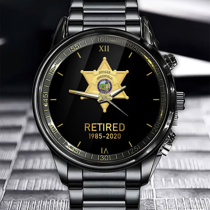 Customized Retired US Police Badge & Service Time Commemorative Watch - Honoring Law Enforcement Service-ancustom