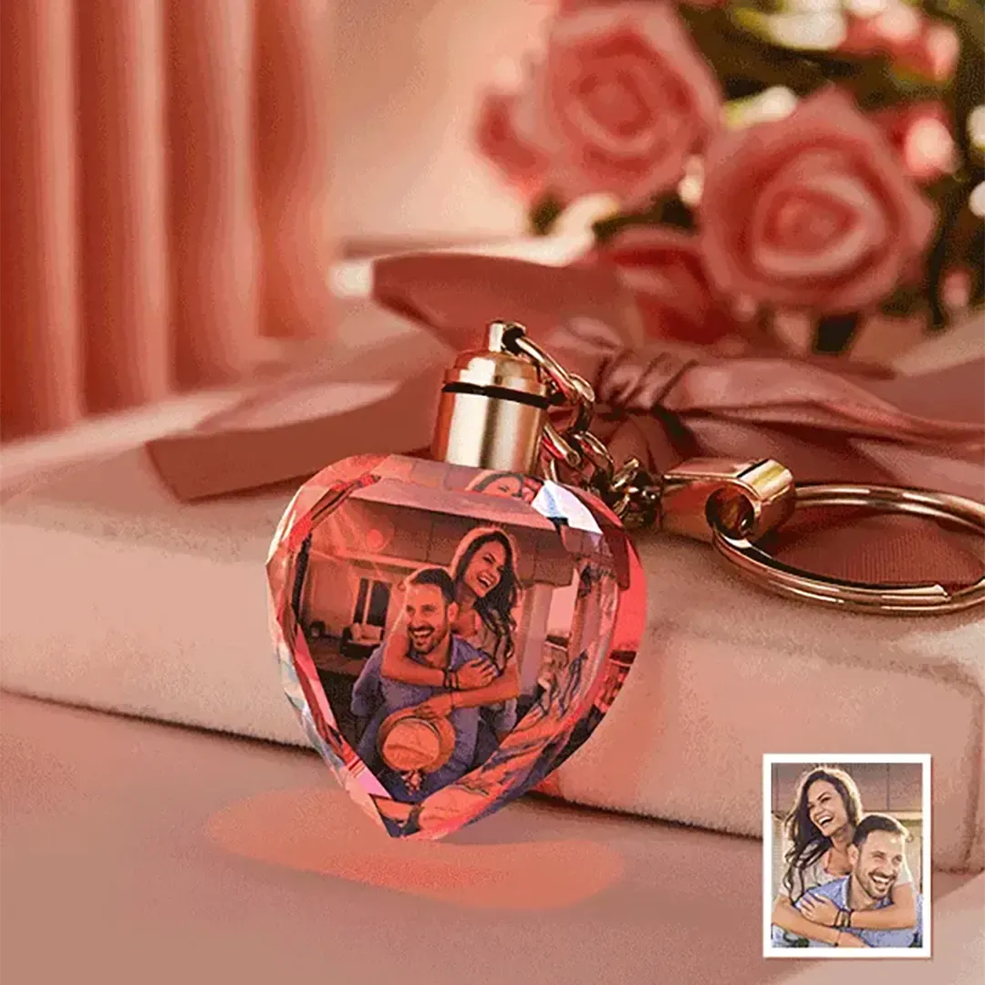 Gift for Mom Heart-shaped Keychain Custom Photo Crystal Keychain-ancustom