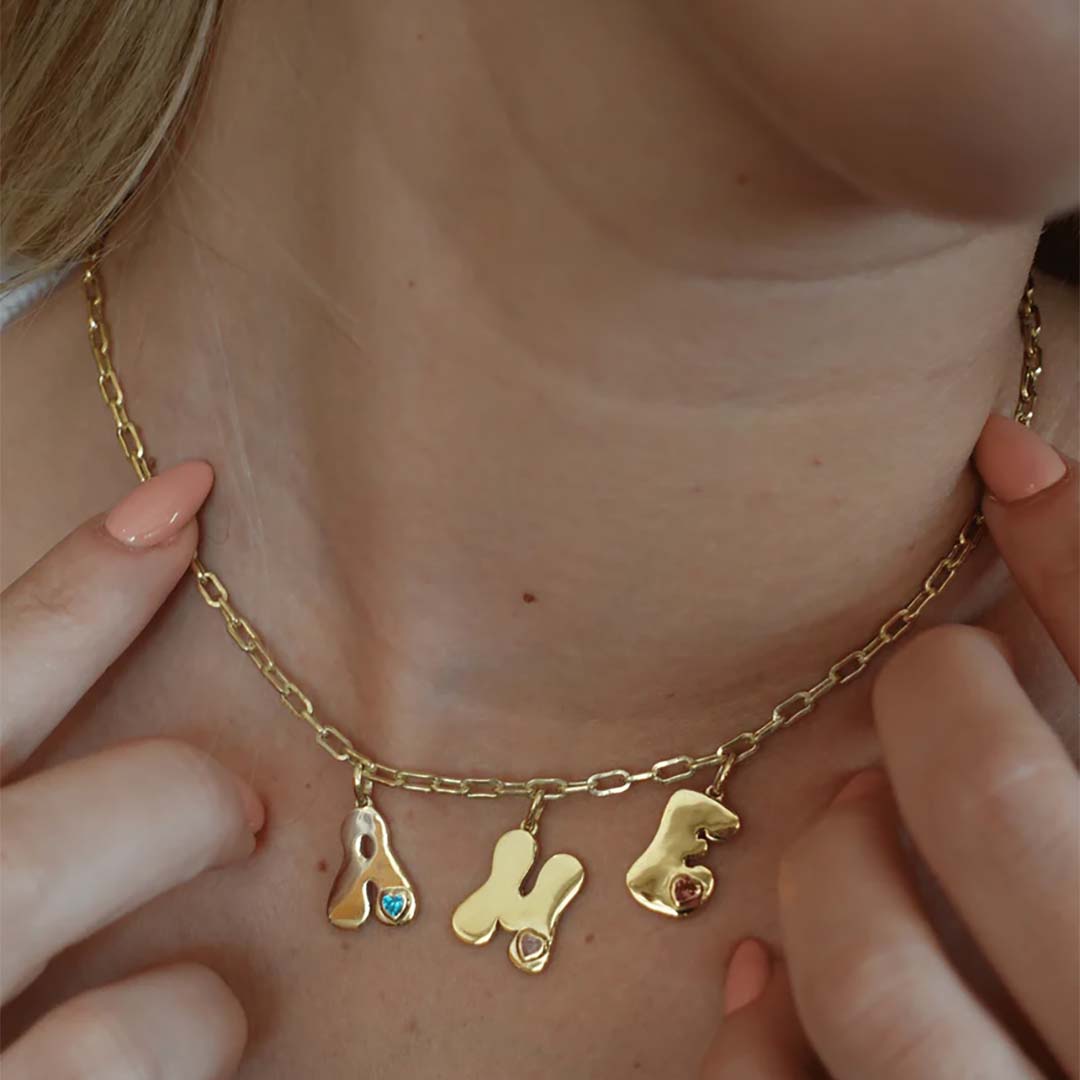 RETRO INITIAL CHARMS NECKLACE-ancustom