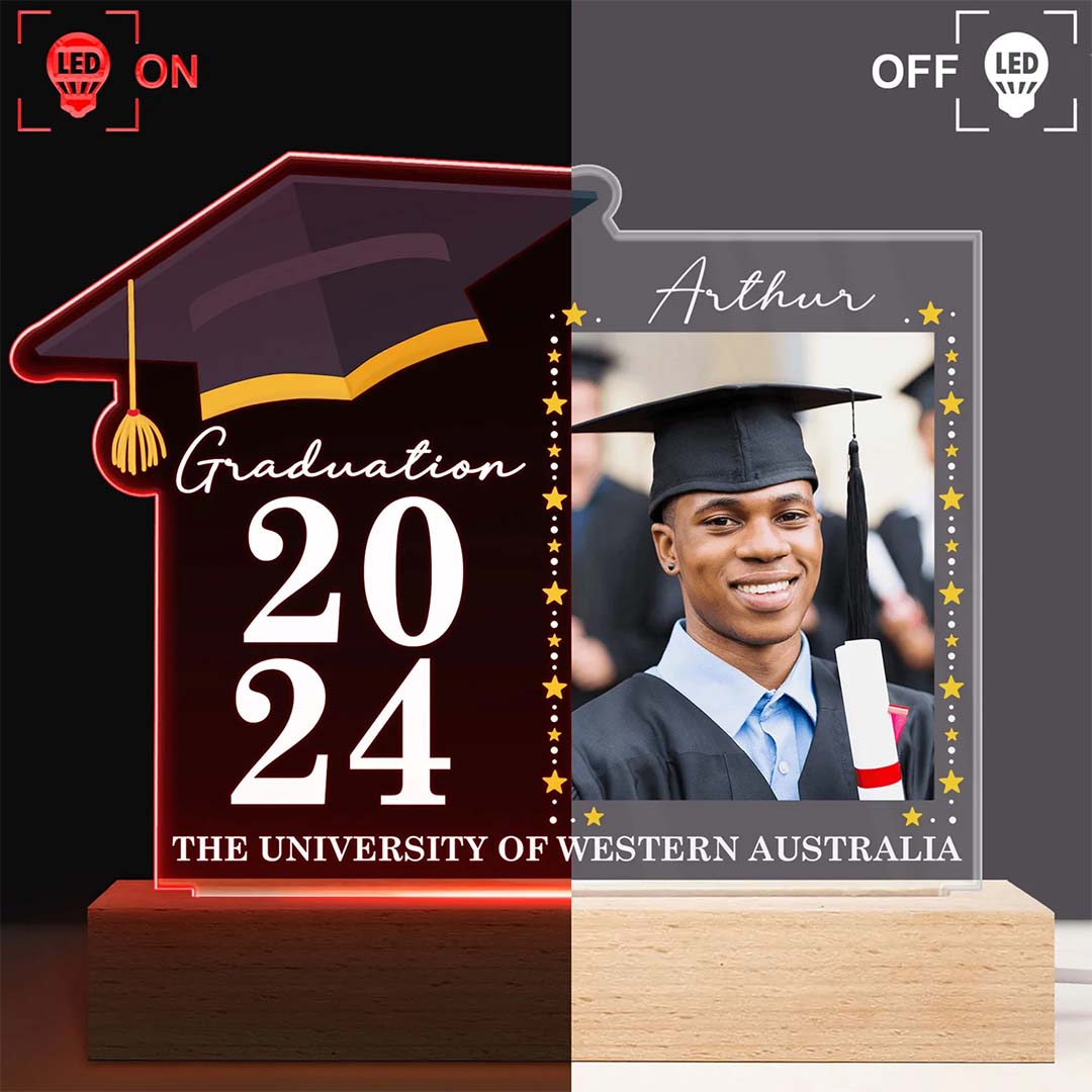 Custom Photo Graduation Celebration - Graduation Gift - Personalized 3D Led Light Wooden Base-ancustom