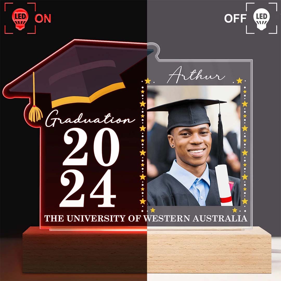Custom Photo Graduation Celebration - Graduation Gift - Personalized 3D Led Light Wooden Base-ancustom