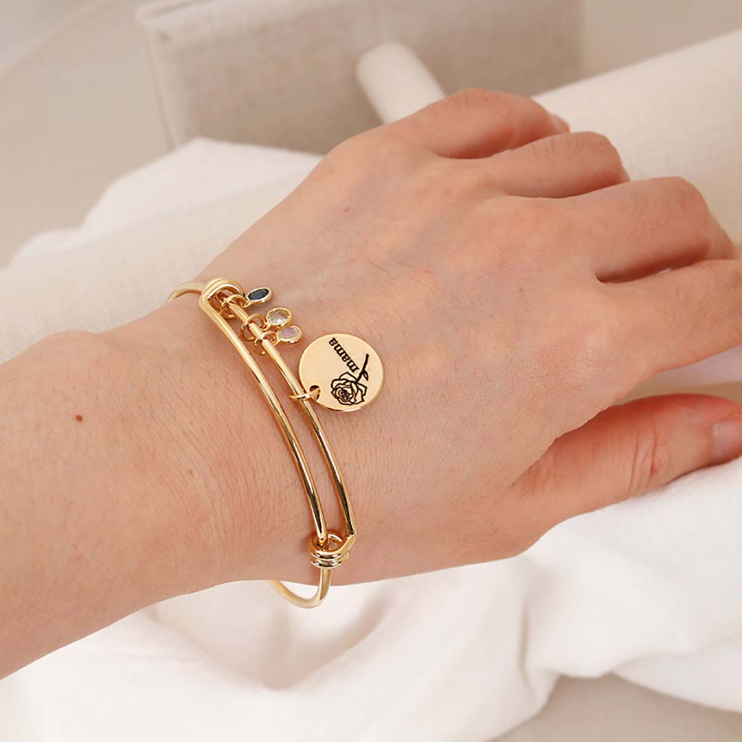 Custom Birthstone Personalized Birth flower Bracelet-ancustom