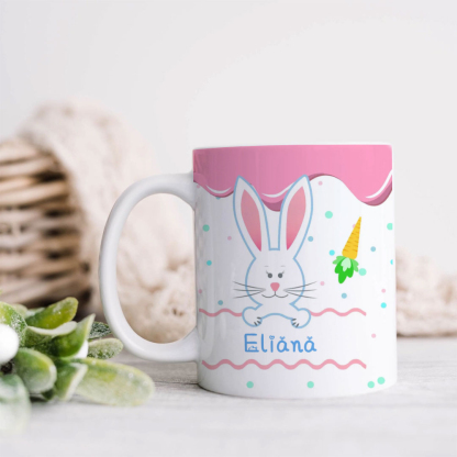Personalized cute bunny ceramic mug with name, perfect gift for kids and family-ancustom