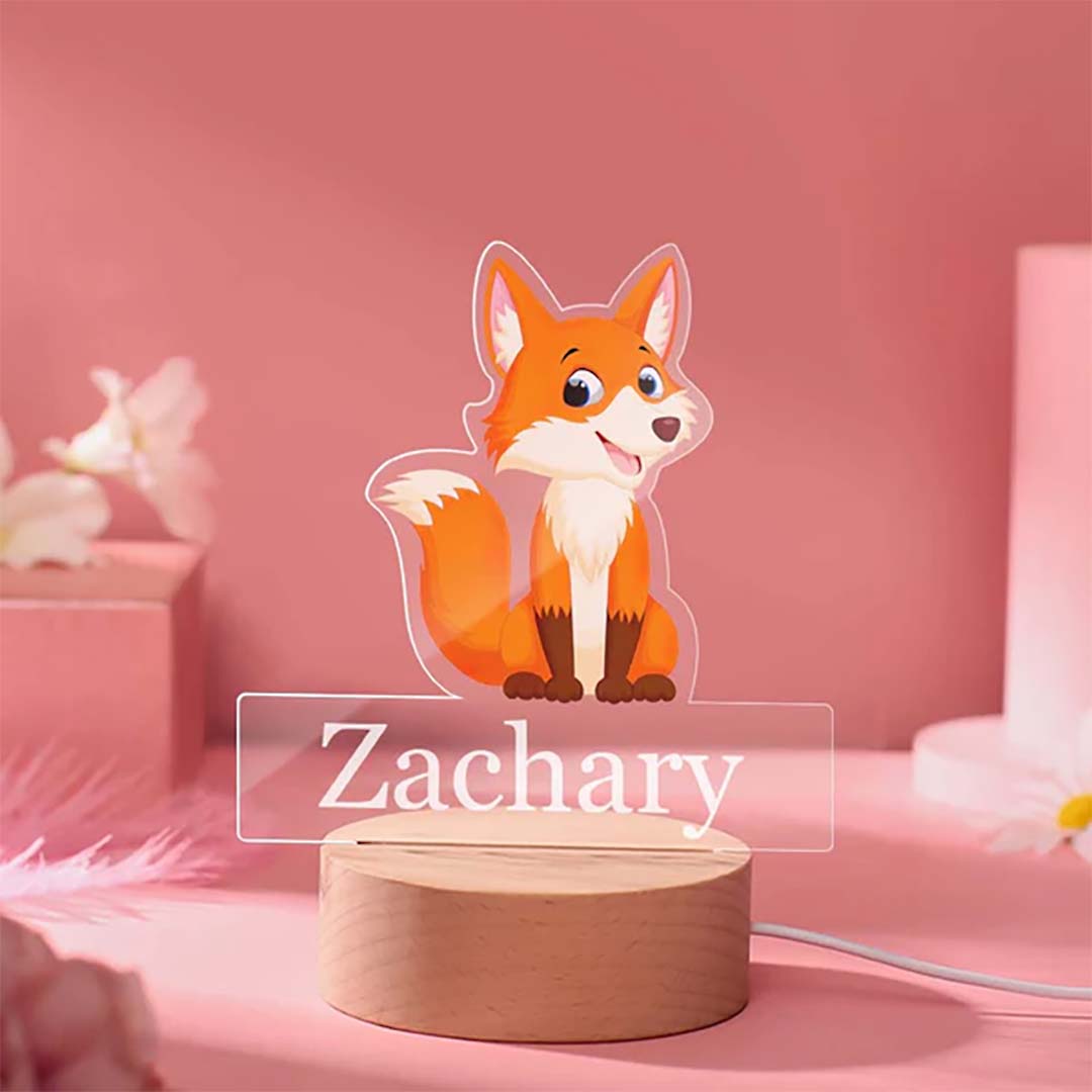 Custom Fox Night Light with Personalised Name Kids Bedroom Nursery Decor-ancustom