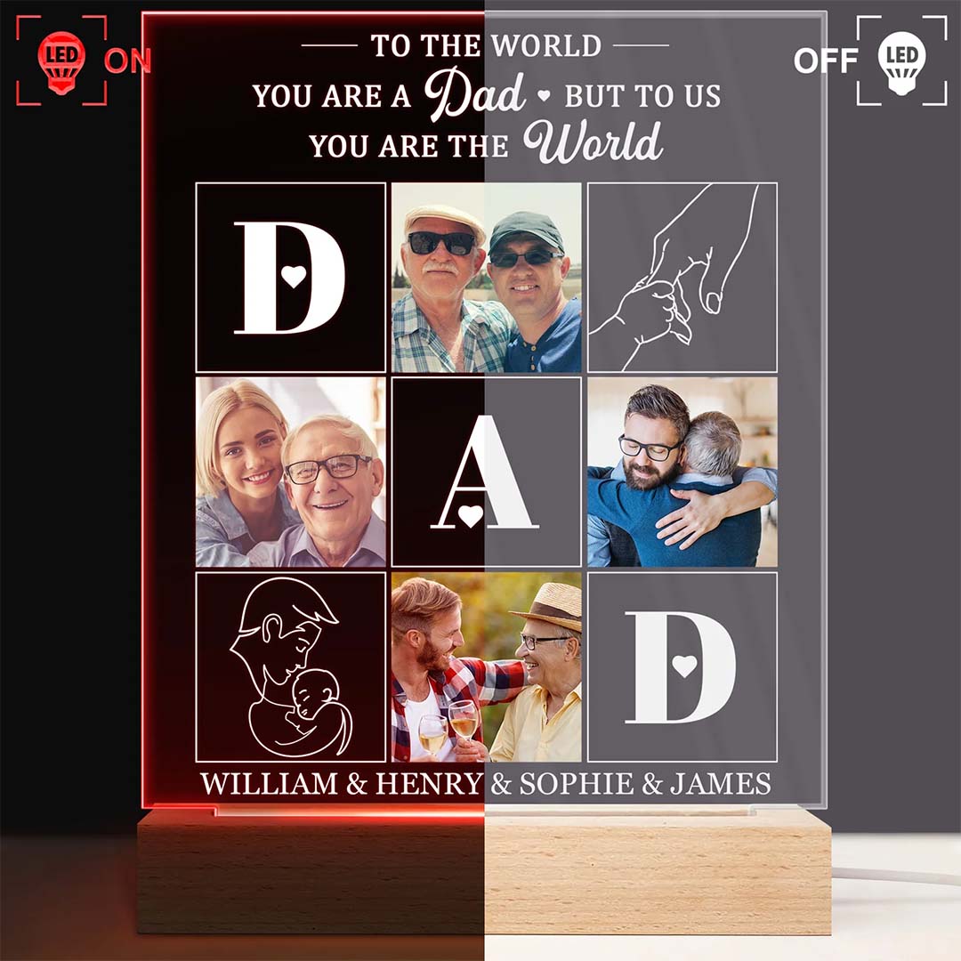Custom Photo Dad To Me You Are The World - Personalized 3D Led Light Wooden Base-ancustom