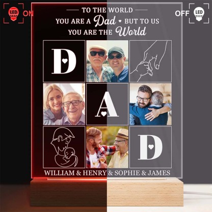 Custom Photo Dad To Me You Are The World - Personalized 3D Led Light Wooden Base-ancustom