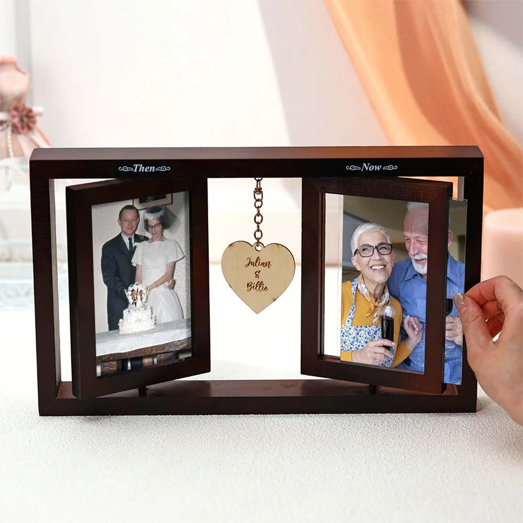 Custom Wooden Photo Frame Personalized Name Home Decor Then & Now Picture Frame Wedding Anniversary Gift-ancustom