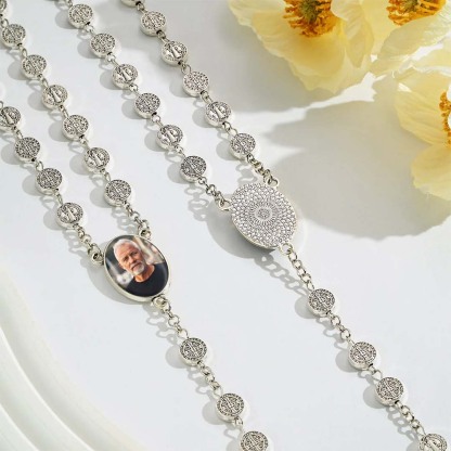 Custom Rosary Beads Cross Necklace Personalized Vintage Alloy Beads Necklace with Photo-ancustom