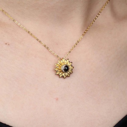 Personalised Sunflower Photo Projection Necklace-ancustom