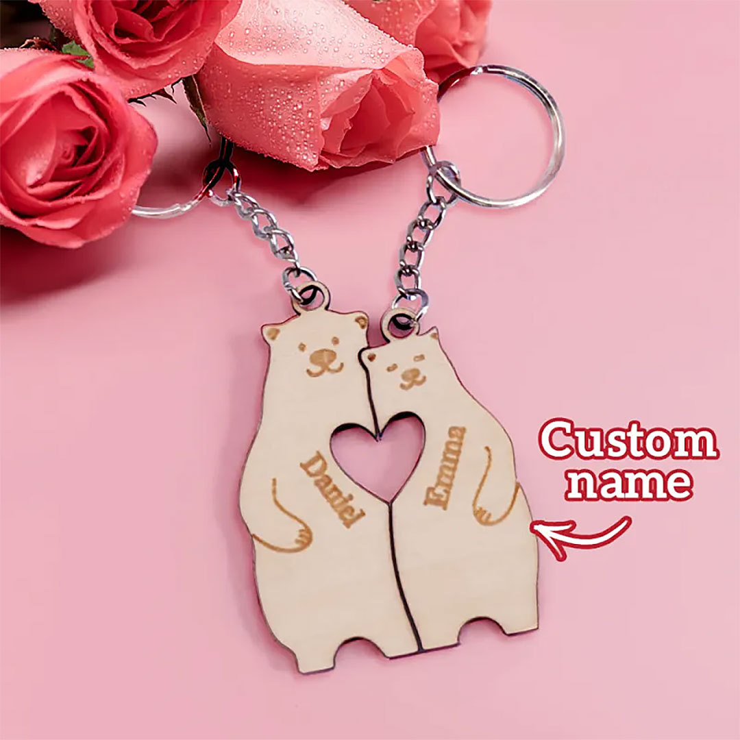 Personalized Couple Matching Keychain Custom Matching Bears Keychain Valentine's Day Gifts for Lover-ancustom