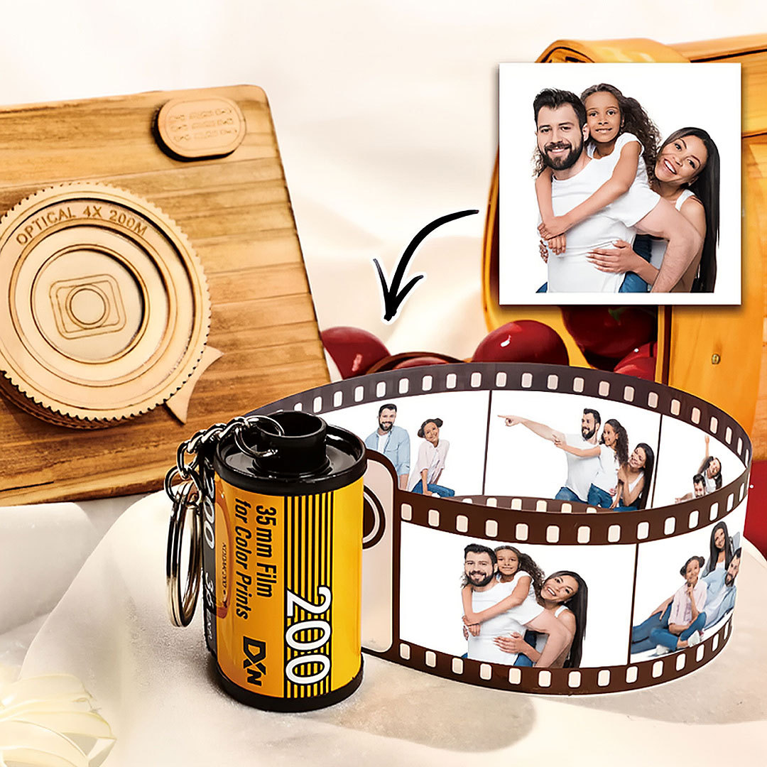 5 Pics Custom Photo Camera Roll Keychain with Pictures Customized Photo Gifts for Pet-ancustom