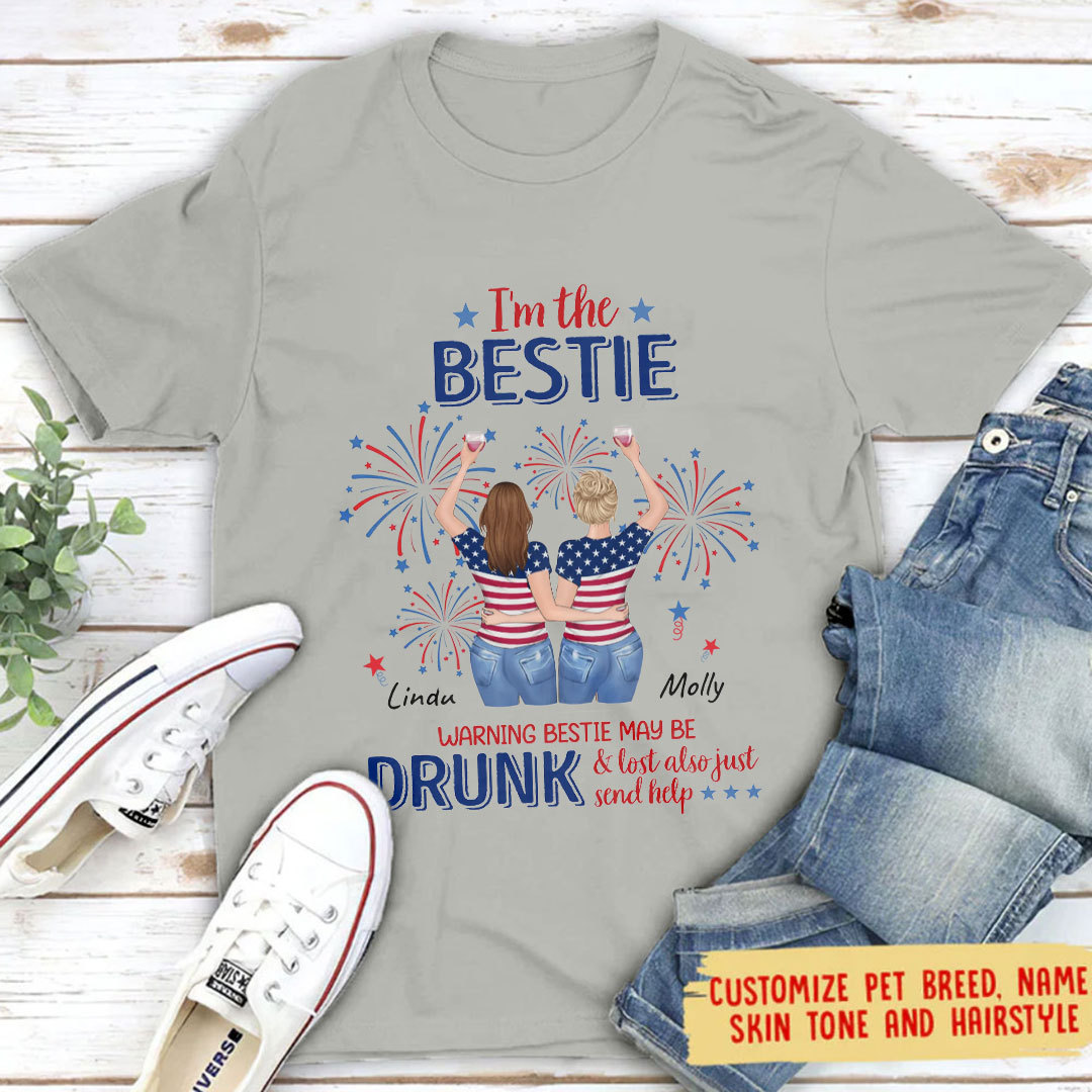 Custom Personalized Friend's 4th Of July T-Shirt - Gift Idea For Friends/ Besties/ Sister On Independence Day-If Lost Or Drunk Please Return To Bestie-ancustom