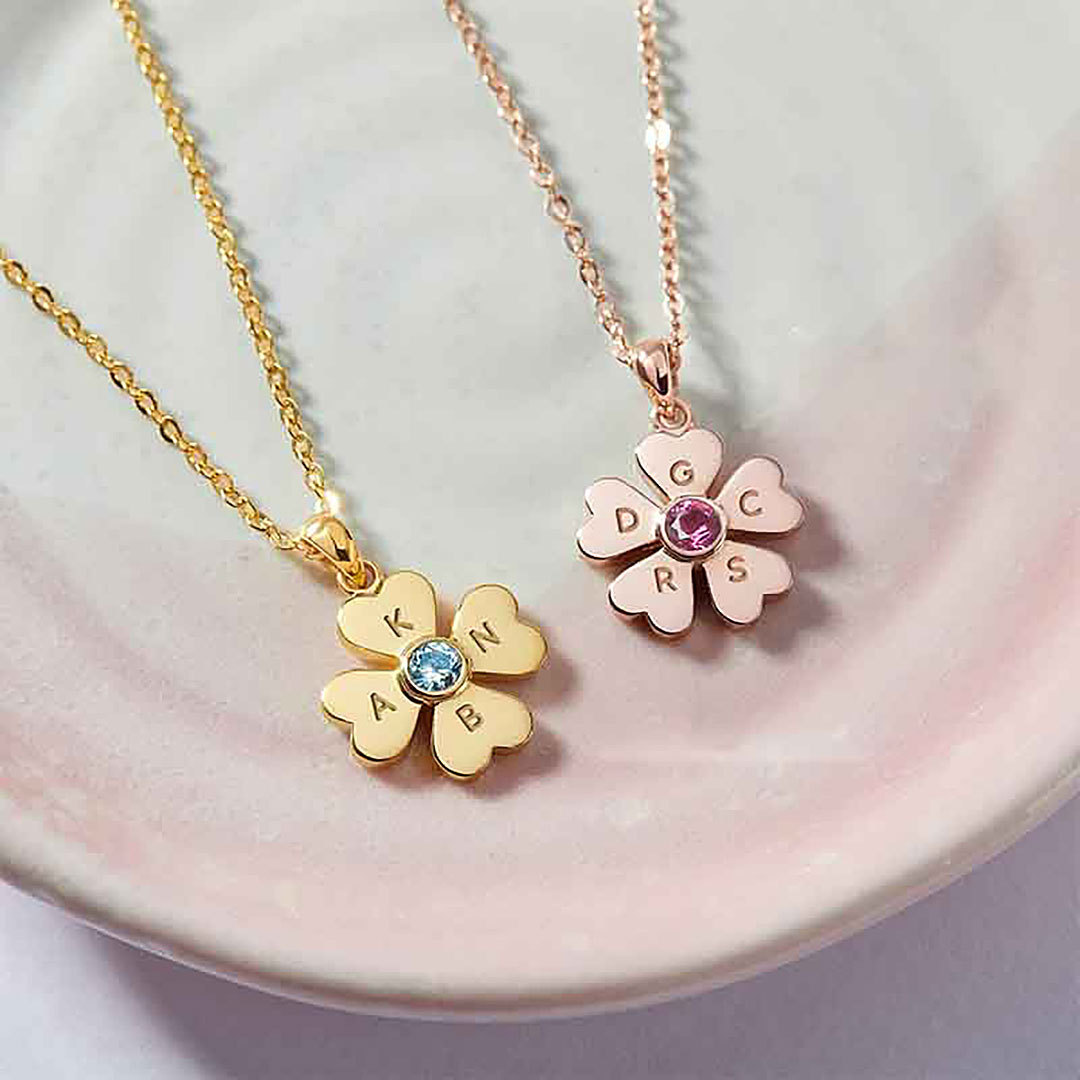 Personalized Clover Birthstone Initial Necklace-ancustom