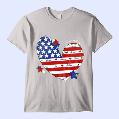 July 4th Grandma Mom Heart Custom Nickname Names US Independence Day Gift USA Flag Tshirt -ancustom