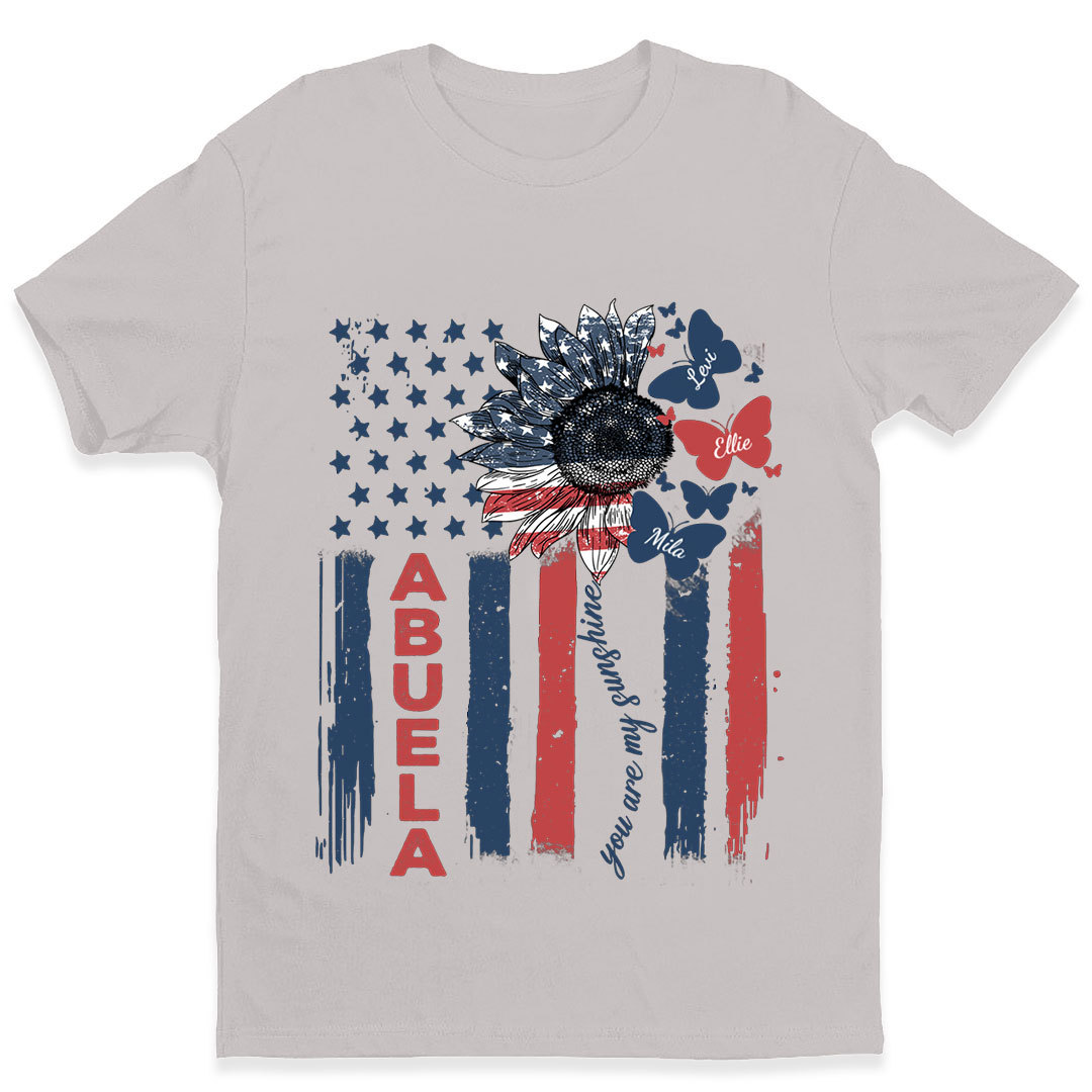Nana Flag Flower Butterfly USA With Grandkids T-shirt - Gift for Grandma Mom Auntie-ancustom