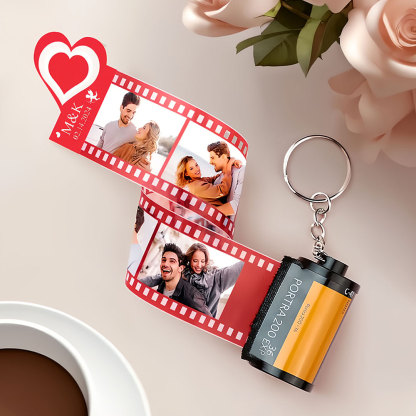 Red Love Heart Photo Film Roll Keychain Personalized Pullable Camera Keychain Valentine's Day Gifts For Couples-ancustom