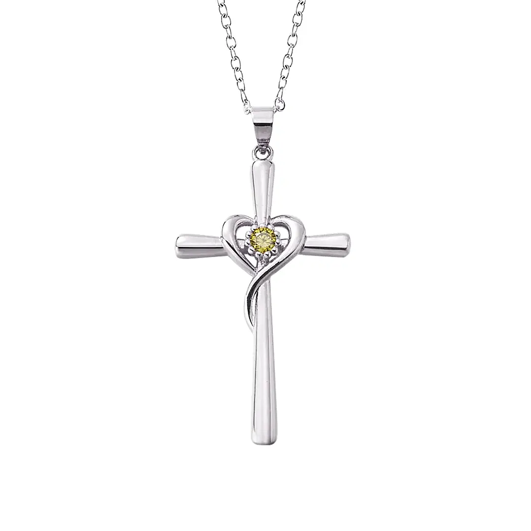 Personalized Heart Cross Necklace with Birthstone Minimalist Christian Jewelry Religious Birthday Gift for Her-ancustom