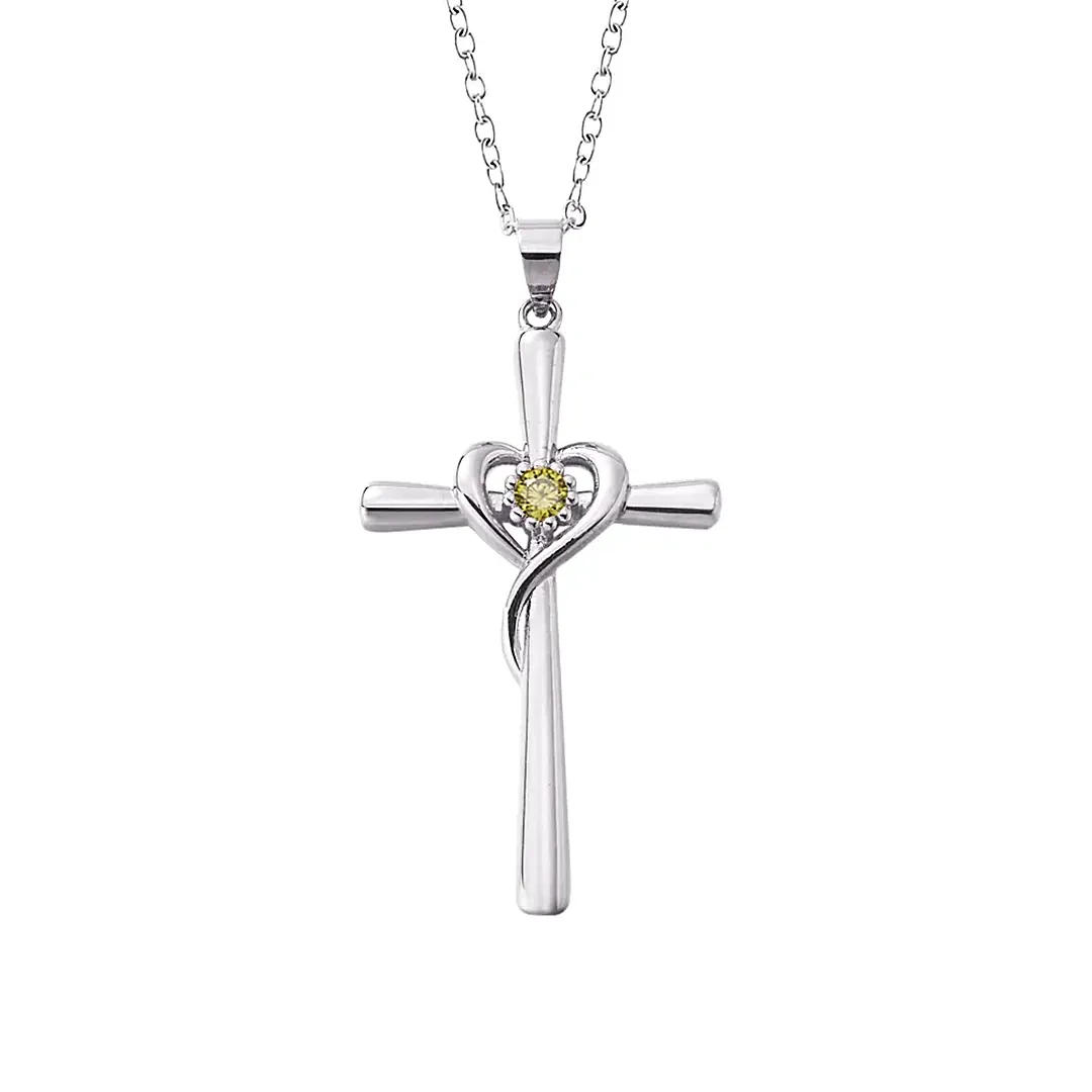 Personalized Heart Cross Necklace with Birthstone Minimalist Christian Jewelry Religious Birthday Gift for Her-ancustom