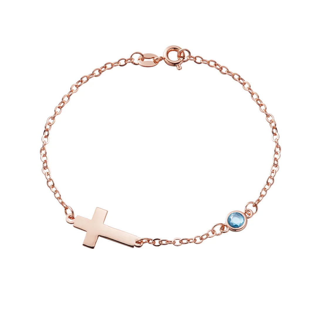 Personalized Dainty Cross Bracelet with Birthstone Birthday Anniversary Gift for Christian Women-ancustom