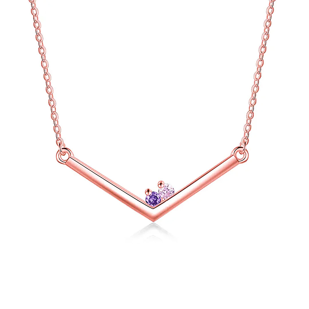 Personalized Simple V Shaped Birthstone Necklace Mother's Day Anniversary Birthday Gift for Her-ancustom