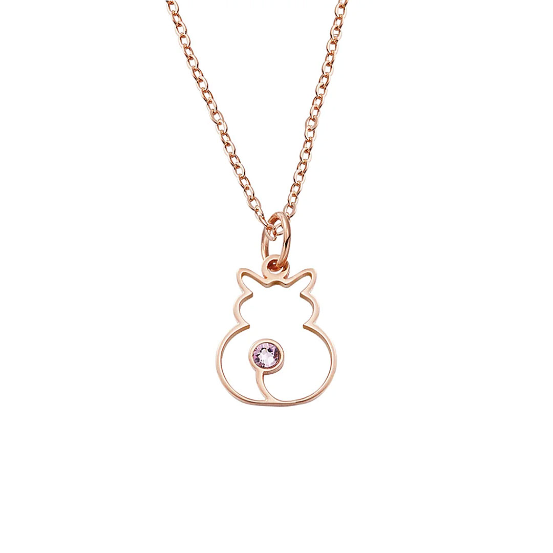 Personalized Minimalist Cat Silhouette Necklace with Birthstone Birthday Anniversary Gift for Pet Lover-ancustom