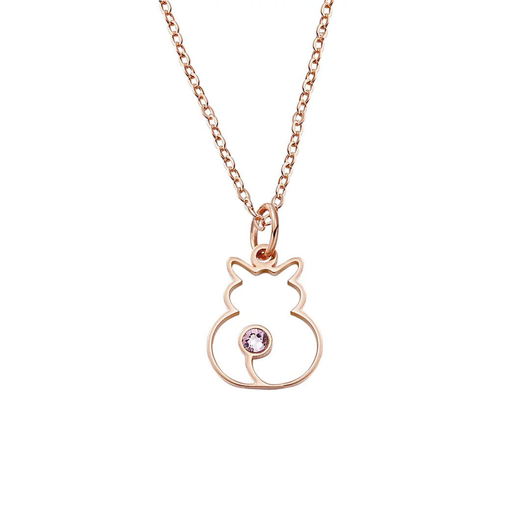 Personalized Minimalist Cat Silhouette Necklace with Birthstone Birthday Anniversary Gift for Pet Lover-ancustom