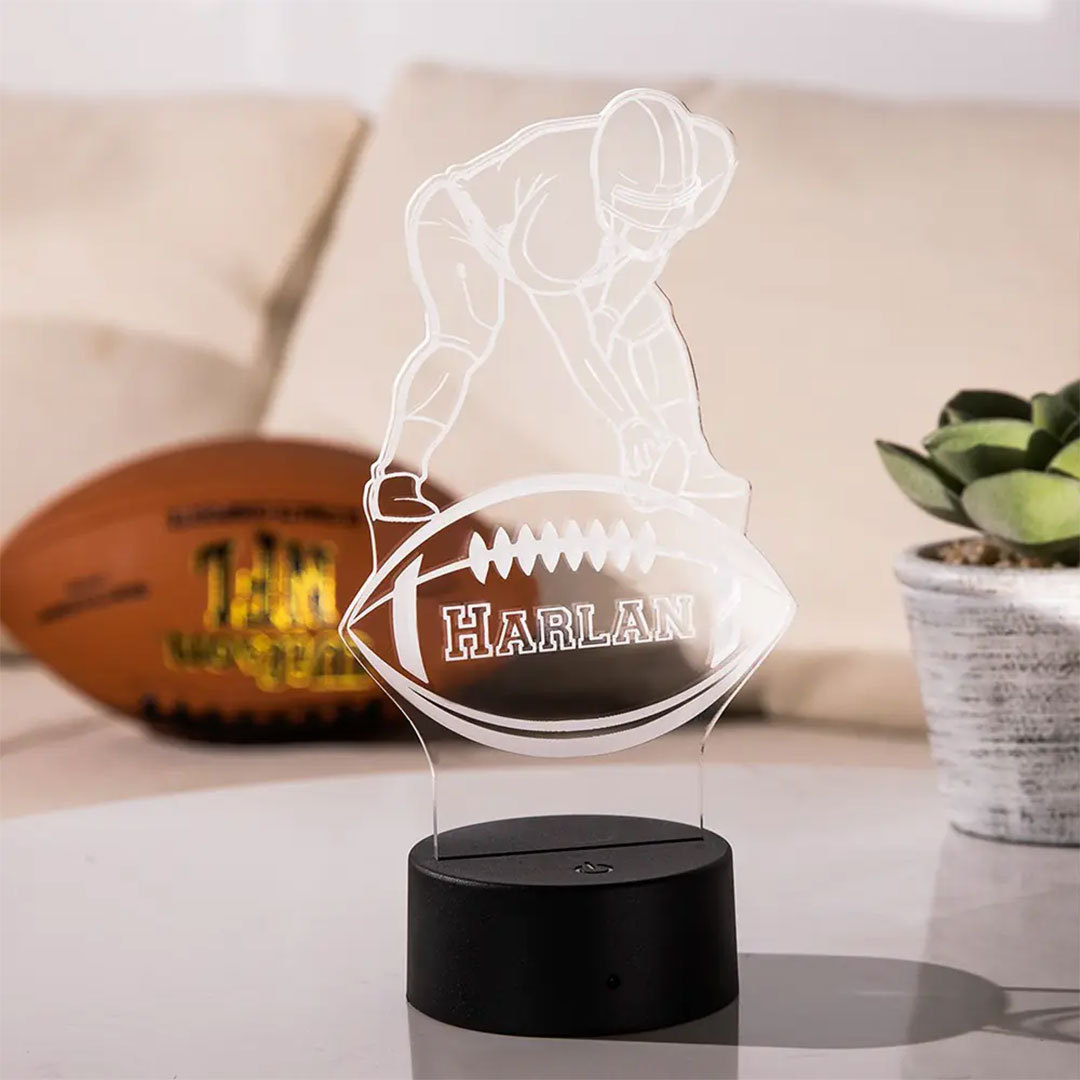 Custom Name Football Player LED Night Light, LED Sign Home Decor, Football Player Silhouette Light Lamp, Gift for Athlete/Football Player/Sports Lover-ancustom