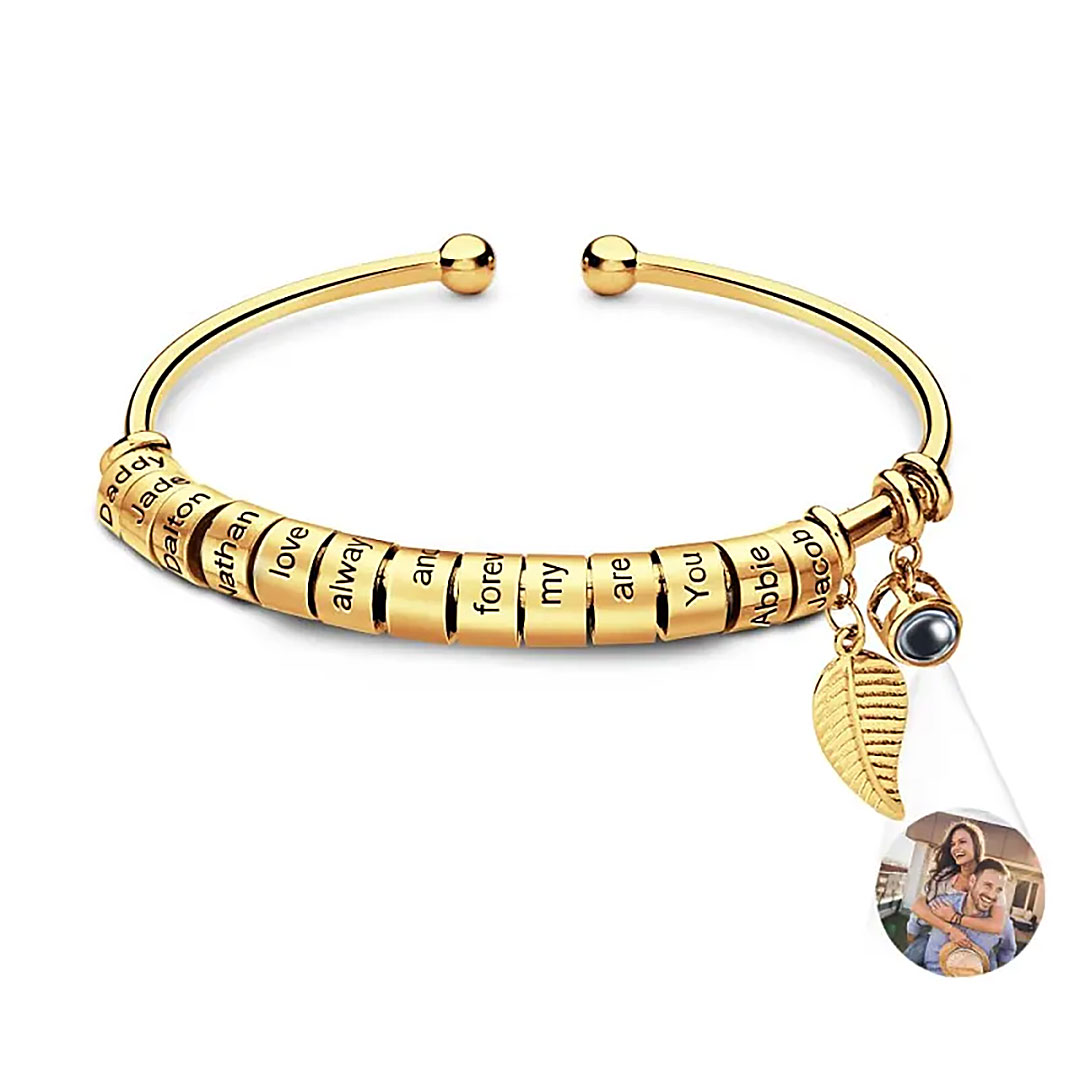 Personalized Photo Projection Bracelet Custom Number Of Optional Engravable Beads Jewelry Gift For Family-ancustom