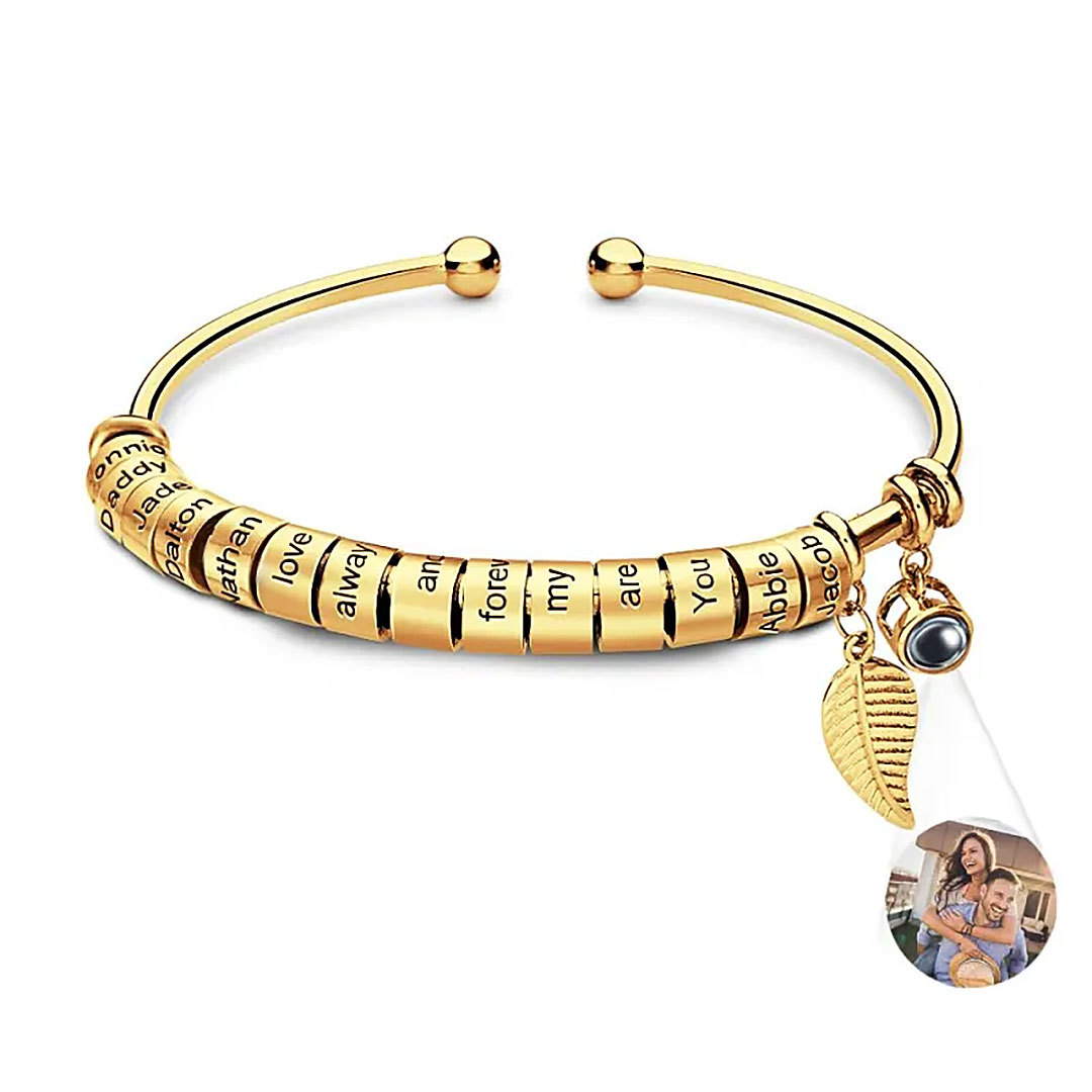Personalized Photo Projection Bracelet Custom Number Of Optional Engravable Beads Jewelry Gift For Family-ancustom