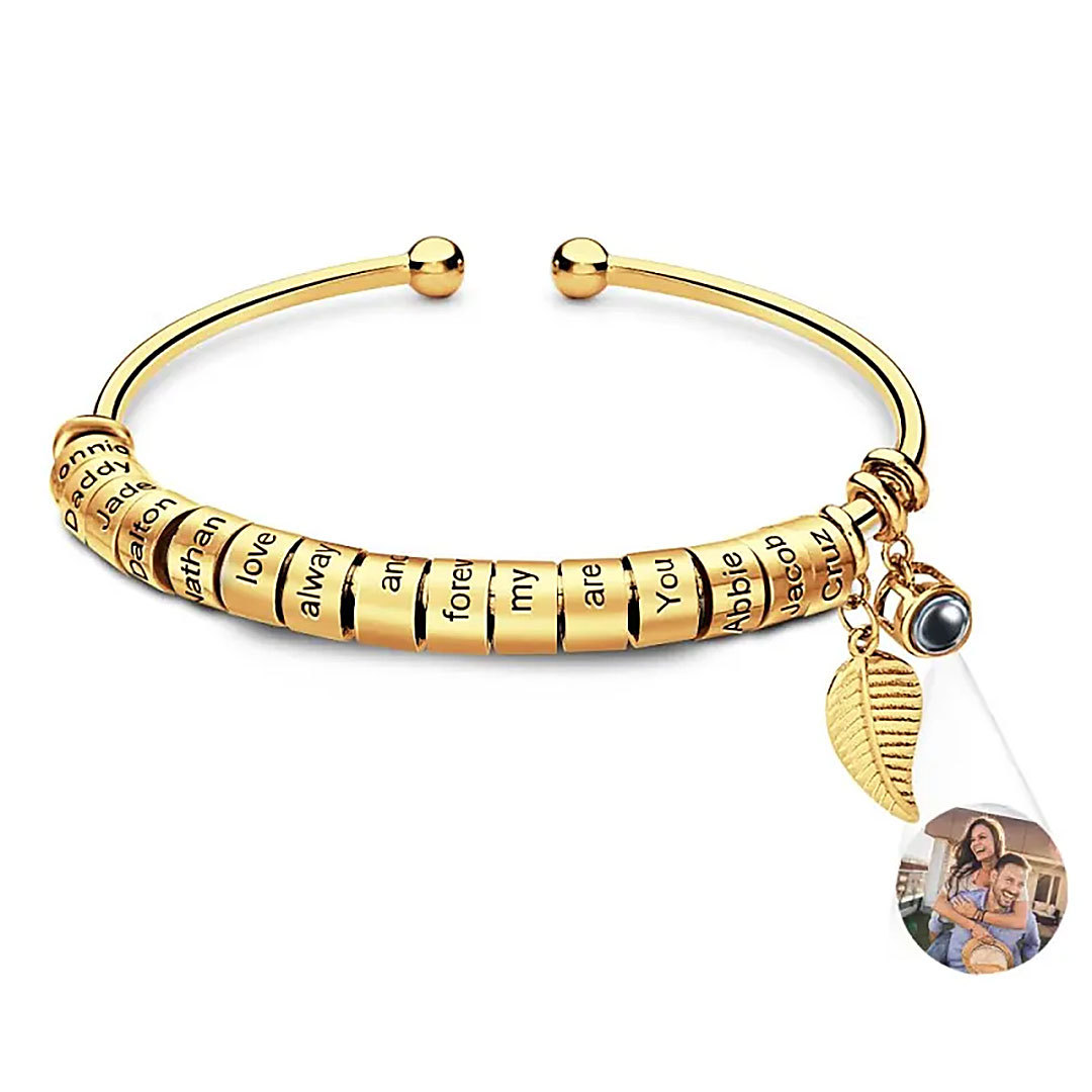 Personalized Photo Projection Bracelet Custom Number Of Optional Engravable Beads Jewelry Gift For Family-ancustom