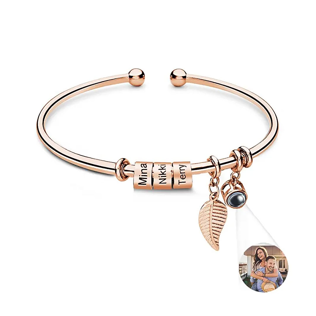 Personalized Photo Projection Bracelet Custom Number Of Optional Engravable Beads Jewelry Gift For Family-ancustom
