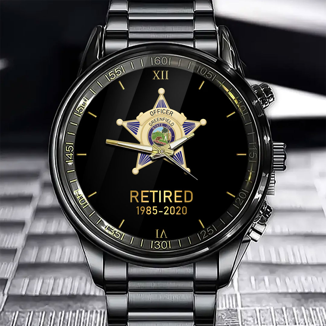 Customized Retired US Police Badge & Service Time Commemorative Watch - Honoring Law Enforcement Service-ancustom