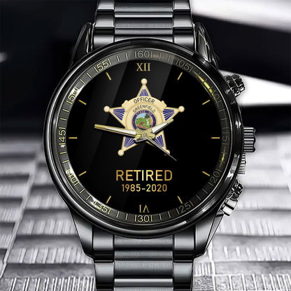 Customized Retired US Police Badge & Service Time Commemorative Watch - Honoring Law Enforcement Service-ancustom