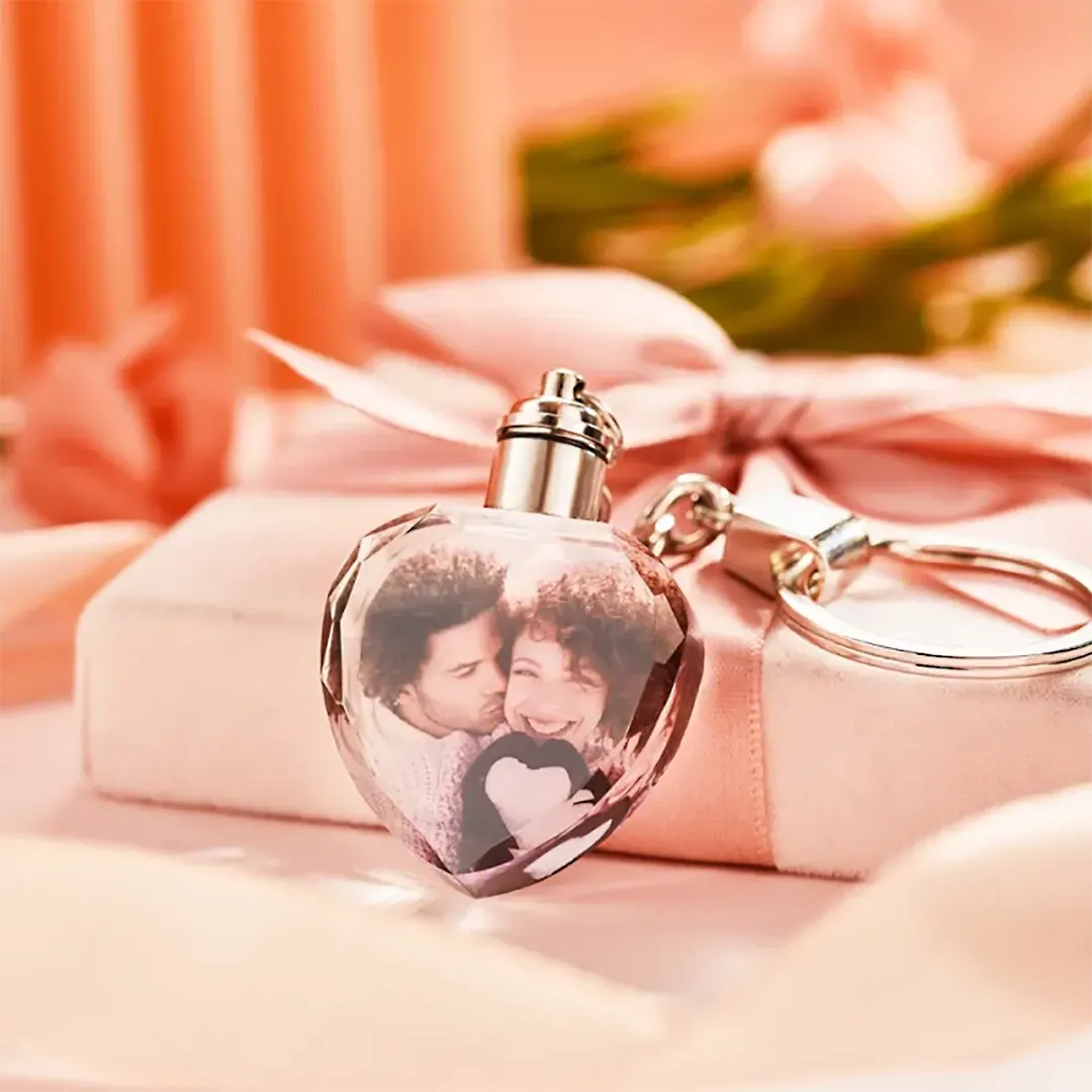 Gift for Mom Heart-shaped Keychain Custom Photo Crystal Keychain-ancustom