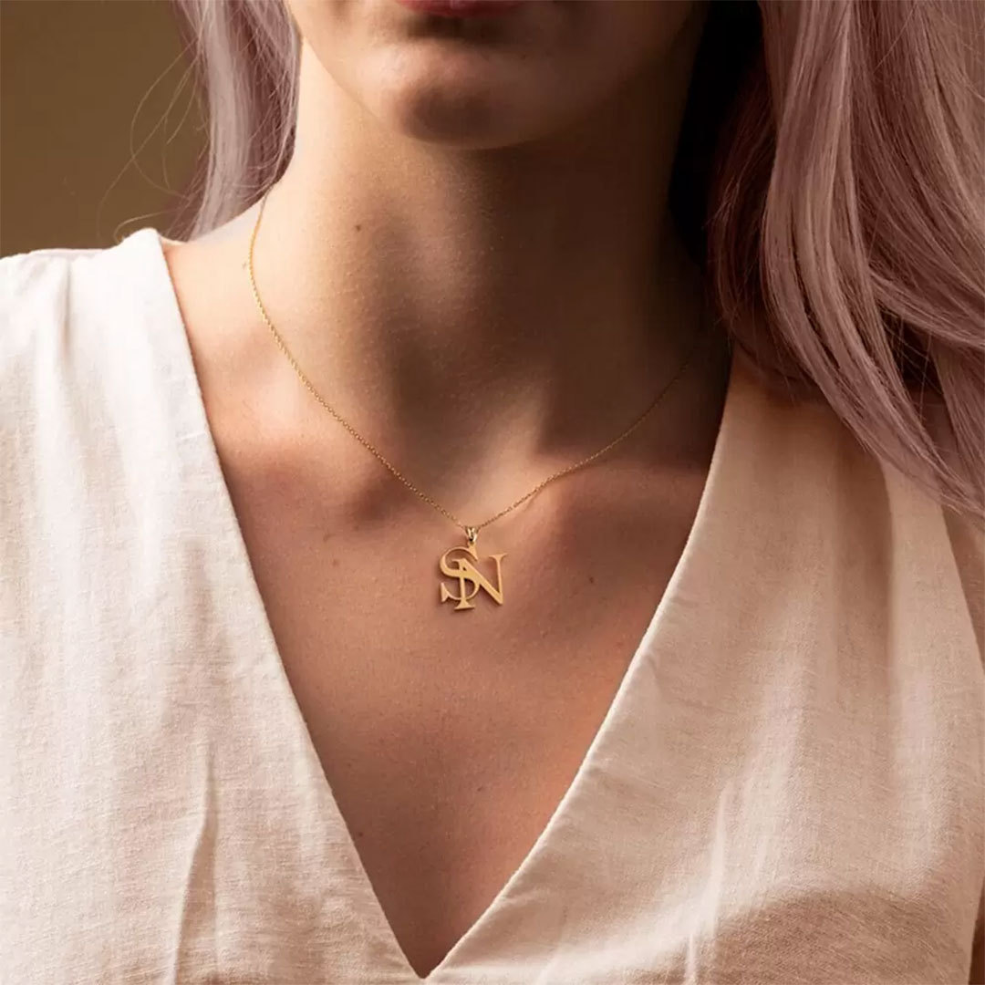 Customized double letter necklace, simple double letter pendant, stainless steel couple necklace, gift for lover/partner/best friend-ancustom