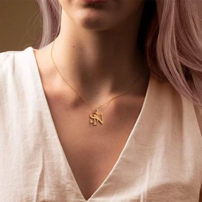 Customized double letter necklace, simple double letter pendant, stainless steel couple necklace, gift for lover/partner/best friend-ancustom