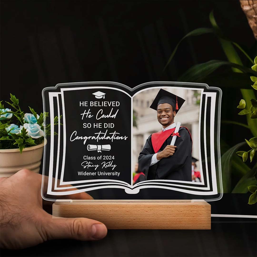 Custom Photo She Believed She Could - Graduation Gift - Personalized 3D Led Light Wooden Base-ancustom