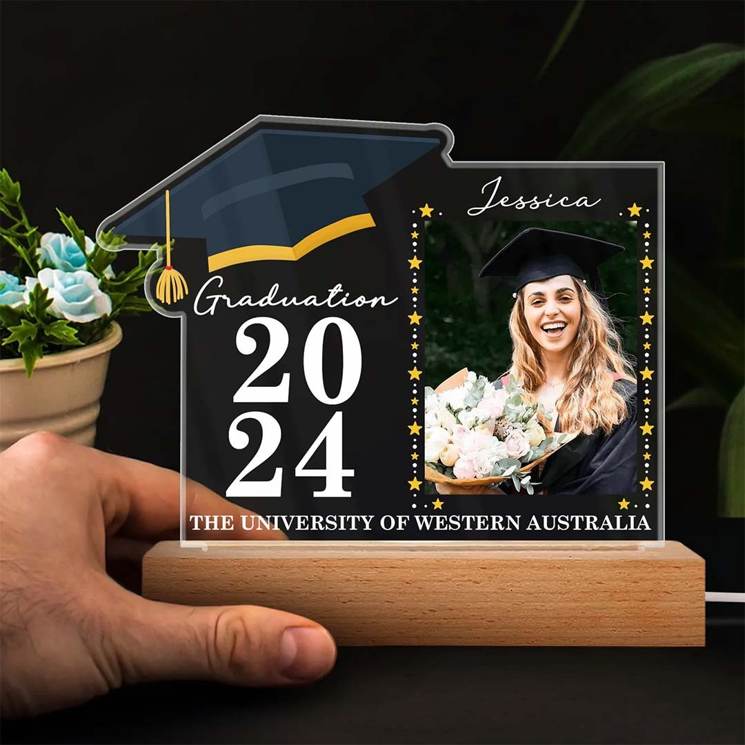 Custom Photo Graduation Celebration - Graduation Gift - Personalized 3D Led Light Wooden Base-ancustom